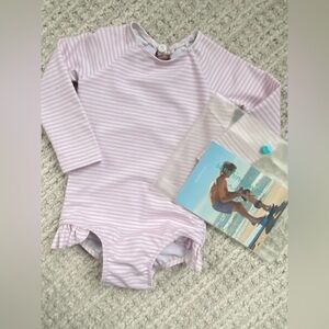 Like New Minnow Swim Baby Girl Pink White Stripe Rashguard One Piece Swim Suit